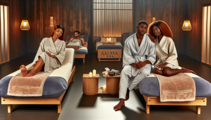 alt_text: A serene spa scene showing couples enjoying luxurious treatments in a tranquil, inviting environment.