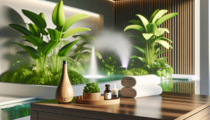 alt_text: Serene spa room with lush greenery, candles, and wellness essentials, evoking relaxation and rejuvenation.