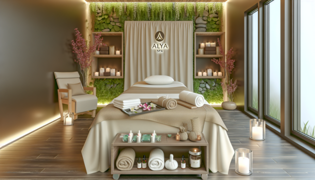 alt_text: Serene spa setting with tranquil treatment room, ambient lighting, and lush greenery for relaxation.